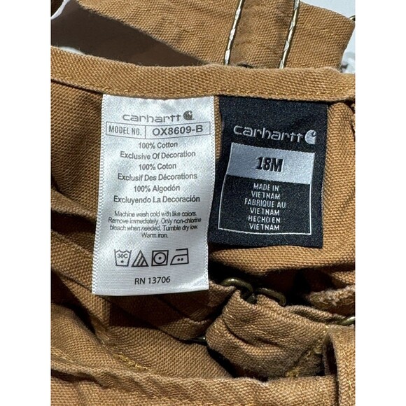 Carhartt Baby Boys Overalls 18M Brown Duck Canvas Bibs Snap Legs OX8609-B - Picture 6 of 7